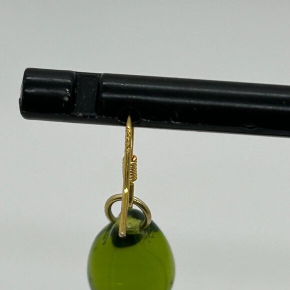Handmade Green Teardrop Glass Earrings With Sterling Silver Wire Hooks For Women - Picture 12 of 15